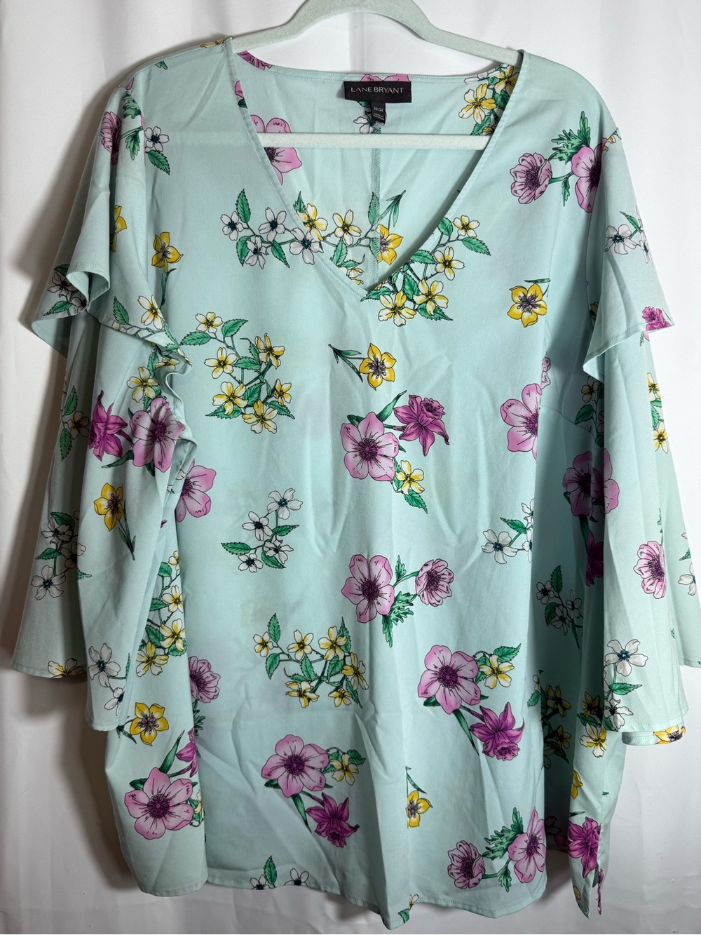 Lane Bryant Women’s Plus 22/24 Silky Floral Bell Sleeve V-Neck Blouse